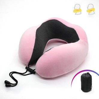 U-Vormige Traagschuim Nek Kussens Zachte Trage Rebound Ruimte Reizen Kussen Effen Nek Cervicale Gezondheidszorg Beddengoed Kussen Met tas Roze