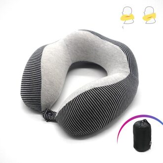 U-Vormige Traagschuim Nek Kussens Zachte Trage Rebound Ruimte Reizen Kussen Effen Nek Cervicale Gezondheidszorg Beddengoed Kussen Met tas zwart