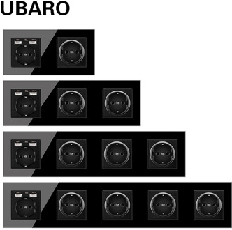 UBARO German Standard 16A Crystal Glass Panel Wall Socket Power Steckdose Stopcontact Plug Sockets Home Outlet AC100-250V
