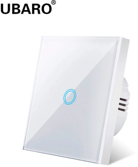 UBARO light switch eu standard white crystal glass panel touch switch ac230v switch 1 Gang 1 Way wall touch switch