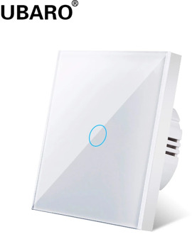 UBARO Touch Switch EU Standard White Crystal Glass Panel Light Switch Ac230v Switch 1Gang 1 Way Wall Lamp Touch Switch