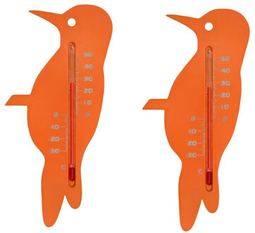 Ubbink Thermometer - 2x - oranje specht vogel - 15 cm - Binnen/buiten - Vogels artikelen