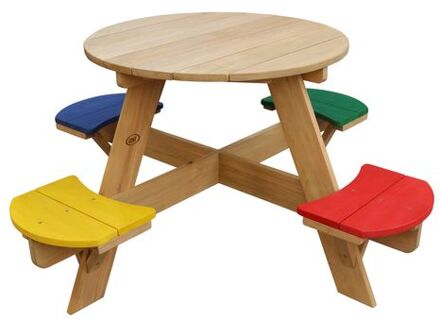 Ufo Picknicktafel rond voor 4 kinderen in regenboog kleuren Picknick tafel van hout