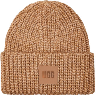 Ugg Chunky Rib muts in wolblend met logo Camel - 1 maat