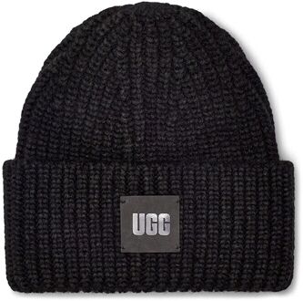 Ugg Chunky Rib muts in wolblend met logo Zwart - 1 maat