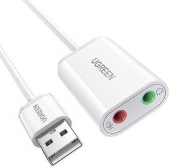 UGREEN 30724 USB Audio Adapter Externe Stereo Audio Geluidskaart met 3,5mm Koptelefoon Microfoonaansluiting voor Windows Mac Linux PC Laptop PS5 - Wit