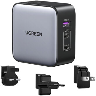 Ugreen 65W Nexode GaN Headset, Mobiele telefoon, Laptop, Smartwatch, Tablet Grijs USB Snel opladen Binnen