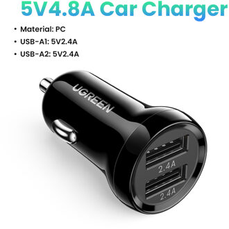 Ugreen Autolader 5V4.8A Mini Auto Opladen Voor Mobiele Telefoon Oplader Dual Usb Auto Telefoon Oplader Adapter In Auto