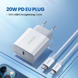 Ugreen Pd Charger 20W Fast Charger Voor Iphone 12X8 Usb Type C Lader Voor Xiaomi Quick Lading 4.0 3.0 Opladen Telefoon Oplader EU 20W wit add C-C