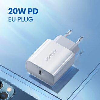 Ugreen Pd Charger 20W Fast Charger Voor Iphone 12X8 Usb Type C Lader Voor Xiaomi Quick Lading 4.0 3.0 Opladen Telefoon Oplader EU 20W wit