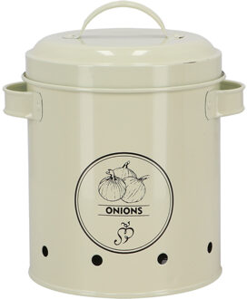 Uien bewaar pot/blik - metaal - creme - 17 x 20 cm - voorraad/bewaar pot