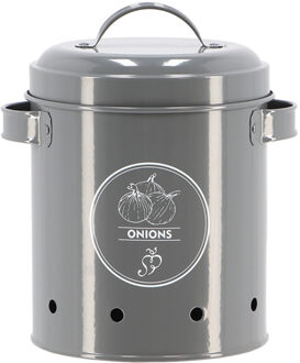 Uien bewaar pot/blik - metaal - grijs - 17 x 20 cm - voorraad/bewaar pot