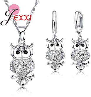 Uil Mooie Vorm 925 Sterling Zilveren Sieraden Set Met Aaa + Zirconia Vrouwen Ketting & Oorbellen & Hanger