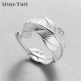 Uini-Tail 2018 hot new 925 sterling silver open feather ring adjustable size girl jewelry fashion tide flow high quality jewelry