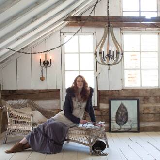 Uit hout en staal - kroonluchter Middlefield5lamps roestbruin, natuur