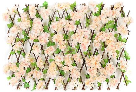 Uitbreidbaar Faux Privacy Hek Houten Hedge Met Kunstmatige Bloem Bladeren Tuin Decoratie Screening Intrekbare Hek champagne klein