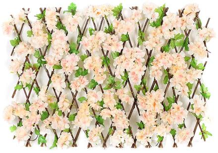 Uitbreidbaar Faux Privacy Hek Houten Hedge Met Kunstmatige Bloem Bladeren Tuin Decoratie Screening Intrekbare Hek champagne medium