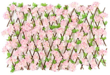 Uitbreidbaar Faux Privacy Hek Houten Hedge Met Kunstmatige Bloem Bladeren Tuin Decoratie Screening Intrekbare Hek roze klein