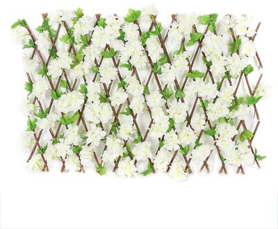 Uitbreidbaar Faux Privacy Hek Houten Hedge Met Kunstmatige Bloem Bladeren Tuin Decoratie Screening Intrekbare Hek wit medium
