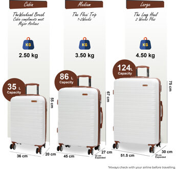 Uitbreidbare crèmewitte harde ABS koffer met 8 wielen, robuuste reisbagageset - One Size