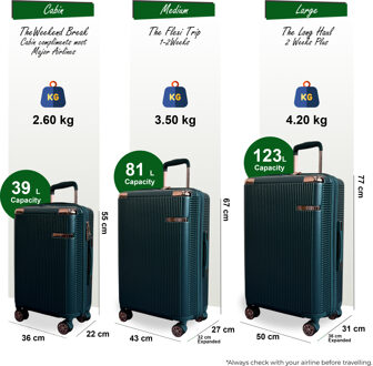 Uitbreidbare donkergroene harde kofferset met 8 wielen - One Size