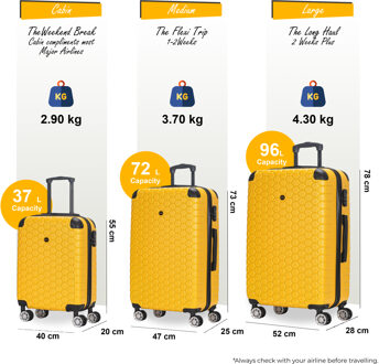 Uitbreidbare gele harde ABS-koffer met 8 wielen, reiskoffer, handbagage en vakantiekoffer Geel