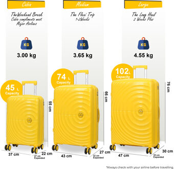 Uitbreidbare gele harde koffer met 8 wielen - maat Geel