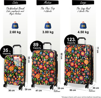 Uitbreidbare harde schaal zwarte bloemenkoffer met 8 wielen en printbagage