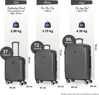 Uitbreidbare houtskoolzwarte harde ABS-koffer met 8 wielen, reiskoffer, handbagage en vakantiekoffer Grijs