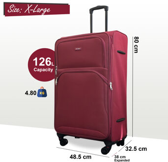 Uitbreidbare zachte bordeauxrode extra grote 8-wiel lichtgewicht koffer reistassen Rood