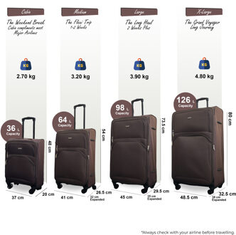 Uitbreidbare zachte bruine 8-wiel lichtgewicht koffer reistassen set van 4