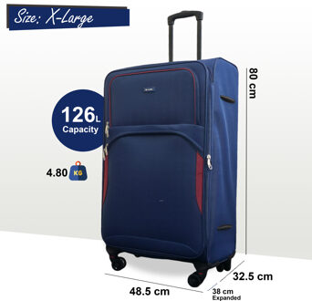 Uitbreidbare zachte marineblauwe extra grote 8-wiel lichtgewicht koffer reistassen