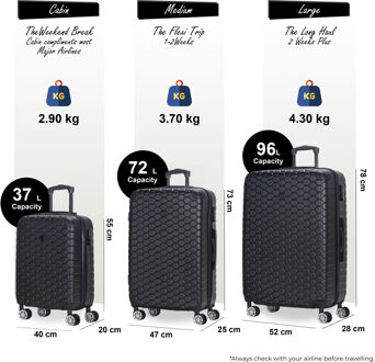 Uitbreidbare zwarte harde ABS-koffer met 8 wielen, reiskoffer, handbagage en vakantiekoffer - maat