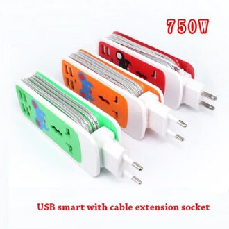 Uitbreiding Socket Us Au Eu Plug Outlet Draagbare Reizen Adapter Power Strip Smart Socket 4 Usb Lader Poorten Voor Telefoon eu stekker / kleur willekeurig 4USB