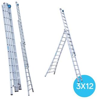 Uitgebogen Driedelige Ladder - Reform Ladder - 3x12 Sporten + Gevelrollen