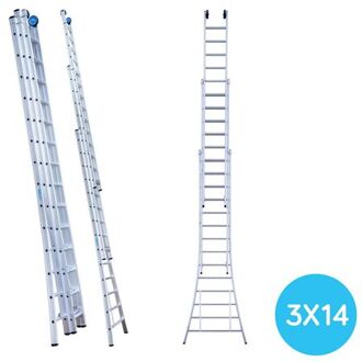 Uitgebogen Driedelige Ladder - Reform Ladder - 3x14 Sporten + Gevelrollen