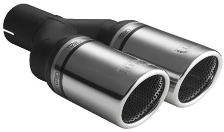 Uitlaatsierstuk - Dubbel Rond Ø90mm RS - Lengte 225mm - Montage ->50mm - RVS