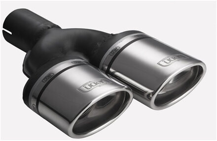 Uitlaatsierstuk (links) - Dubbel Ovaal 95x65mm Schuin - Lengte 200/180mm - Montage ->50mm - RVS