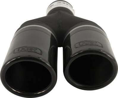 Uitlaatsierstuk (rechts) - Dubbel Rond Ø70mm - Lengte 200/180mm - Montage ->50mm - RVS Zwart