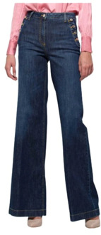 Uitlopende high-waisted jeans met knoopdetail Kocca , Blue , Dames - 2Xl,4Xl