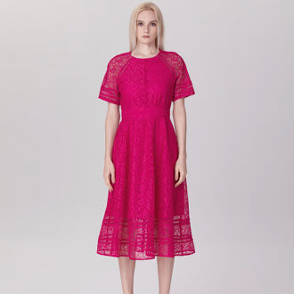 Uitlopende jurk en versieringen van kant Fuchsia - XS