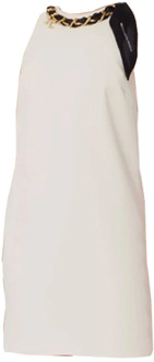 Uitlopende Mini Jurk met Ketting en Sjaal Detail Elisabetta Franchi , White , Dames - L,M,S,Xs