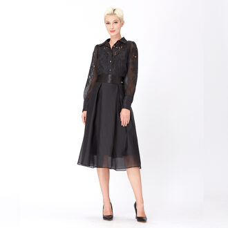 Uitlopende organza en satijnrok Zwart - XL