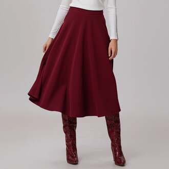 Uitlopende rok tot op de knie Rood - M