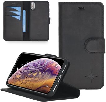 – Uitneembare 2-in-1 sleepcover bookcase hoes – iPhone X / XS – Tiguan Leer Zwart