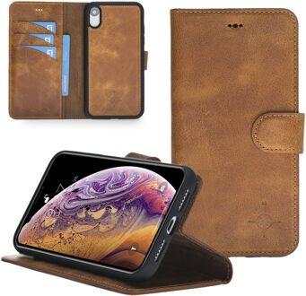 Uitneembare 2-in-1 sleepcover bookcase hoes - iPhone XR - Tiguan Leer Cognac