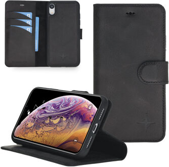 Uitneembare 2-in-1 sleepcover bookcase hoes - iPhone XR - Tiguan Leer Zwart
