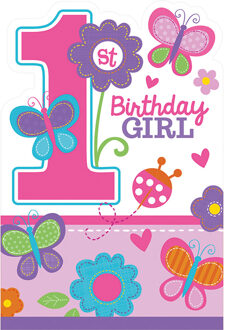 Uitnodigingen Met Envelop 1 Jaar Birthday Meisjes 8 Stuks Multikleur