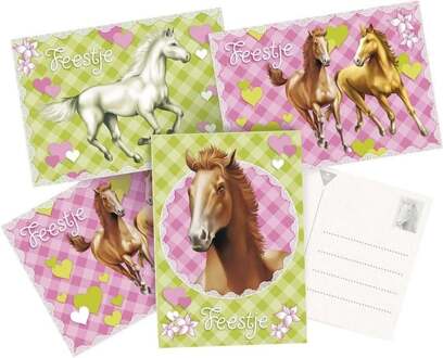 uitnodigingen Paarden 6 stuks groen/roze
