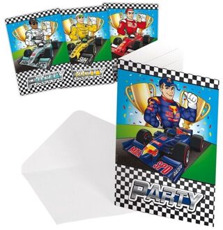 Uitnodigingen Race/Formule 1 thema - 8x st - kinderfeestje - kinderpartijtje - uitnodigingskaarten